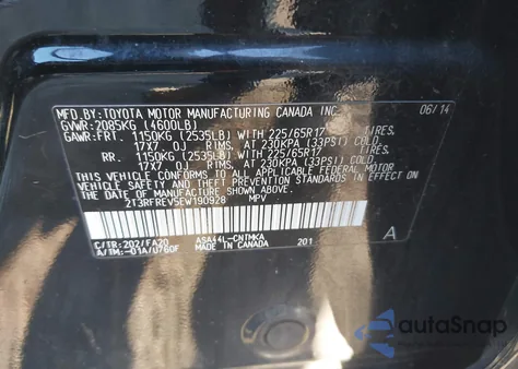 2014 Toyota Rav4 Xle из США, поврежденный, VIN 2T3RFREV5EW190928